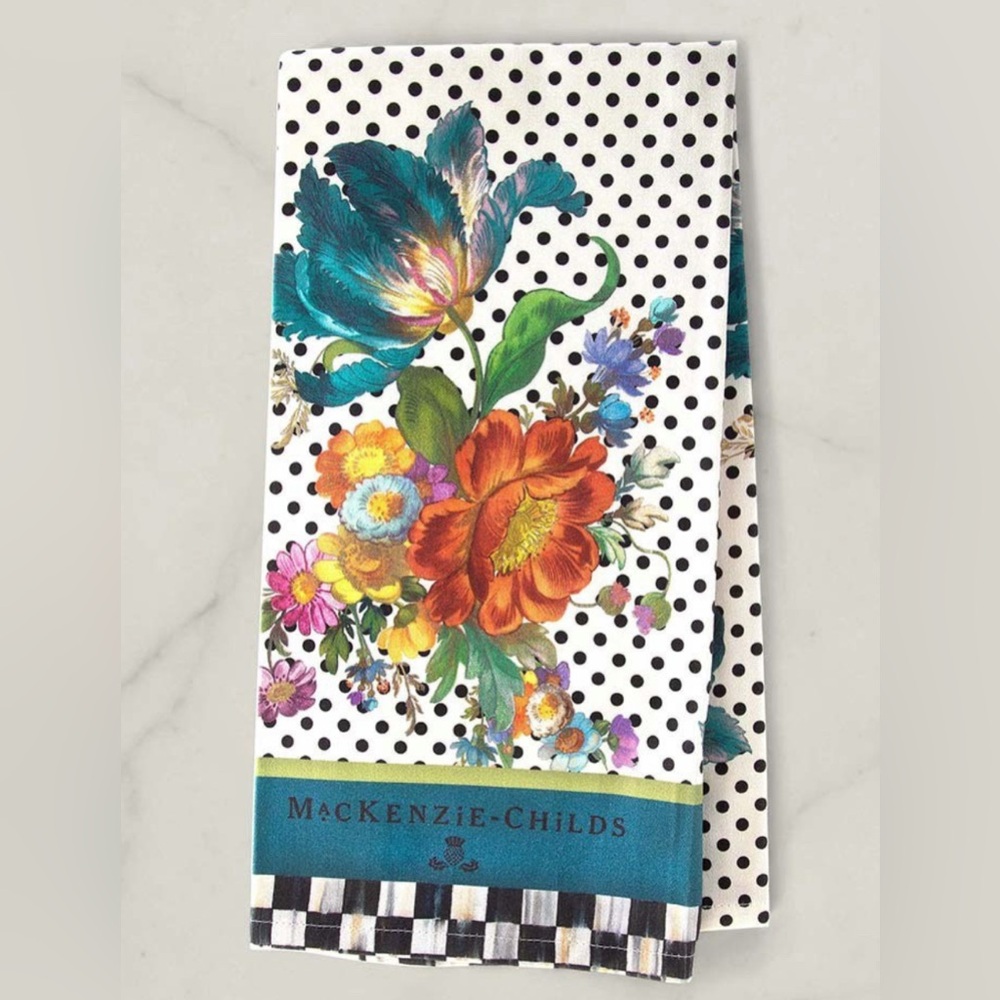 MacKenzie-Childs Flower Market Kitchen Towel - Blue, Orange, Green